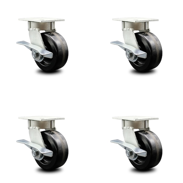 5 Inch Kingpinless Phenolic Wheel Swivel Caster Set with Brakes